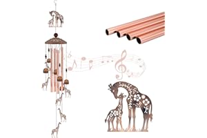 36 Inch Giraffe Wind Chimes for Outside, Rustic Copper Mother & Baby Giraffe Silhouette Decor with 6 Pendants - Elegant Safar
