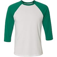 Gildan Heavy Cotton 3/4 Raglan Sleeve T-Shirt - 2-Pack, XL, White/Heliconia & White/Navy