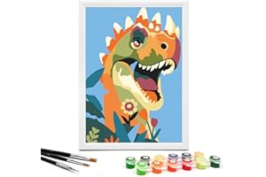 Nariolar Paint by Numbers for Kids Ages 4-8 with 7X9.5 inch Pre-Printed Cardboard,12 Acrylic Paint Pots and 3 Painting Brushes, Craft Gift Room Decor for Children,(Stegosaurus)