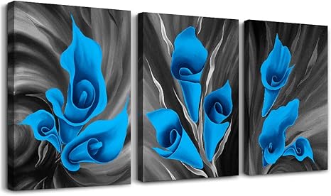 Amazon Com Black And White The Theme Blue Flower Wall Art For Living Room Kitchen Wall Artworks Bedroom Wall Decoration Canvas Prints 3 Piece Home Bathroom Wall Decor Posters Flower Pictures Wall Painting