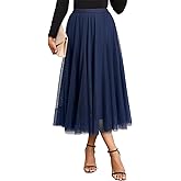 Happy Sailed Womens Tulle Skirt Elastic High Waisted A-Line Layered Flowy Long Skirts Date Night Outfit