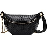 Woven Bum Bag Stylish Sling Purse with Adjustable PU Leather Belt Fanny Waist Pack Chest Shoulder Bag Retro Crossbody Bum Bags for Women Casual Daily Use(Black)