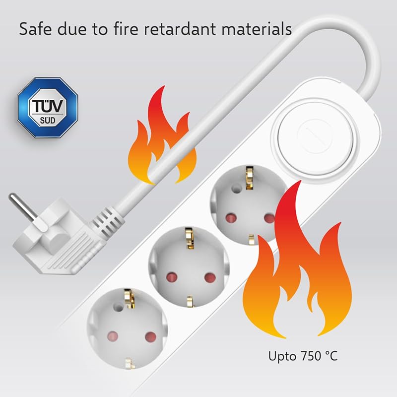 ES305 - Regleta de 5 enchufes con Cable de 1,5 m e Interruptor, 5 enchufes + USB + USB-C, protección para niños, Enchufe Schuko, máx. 3680 W, Certificado TÜV — foto 3 de 7