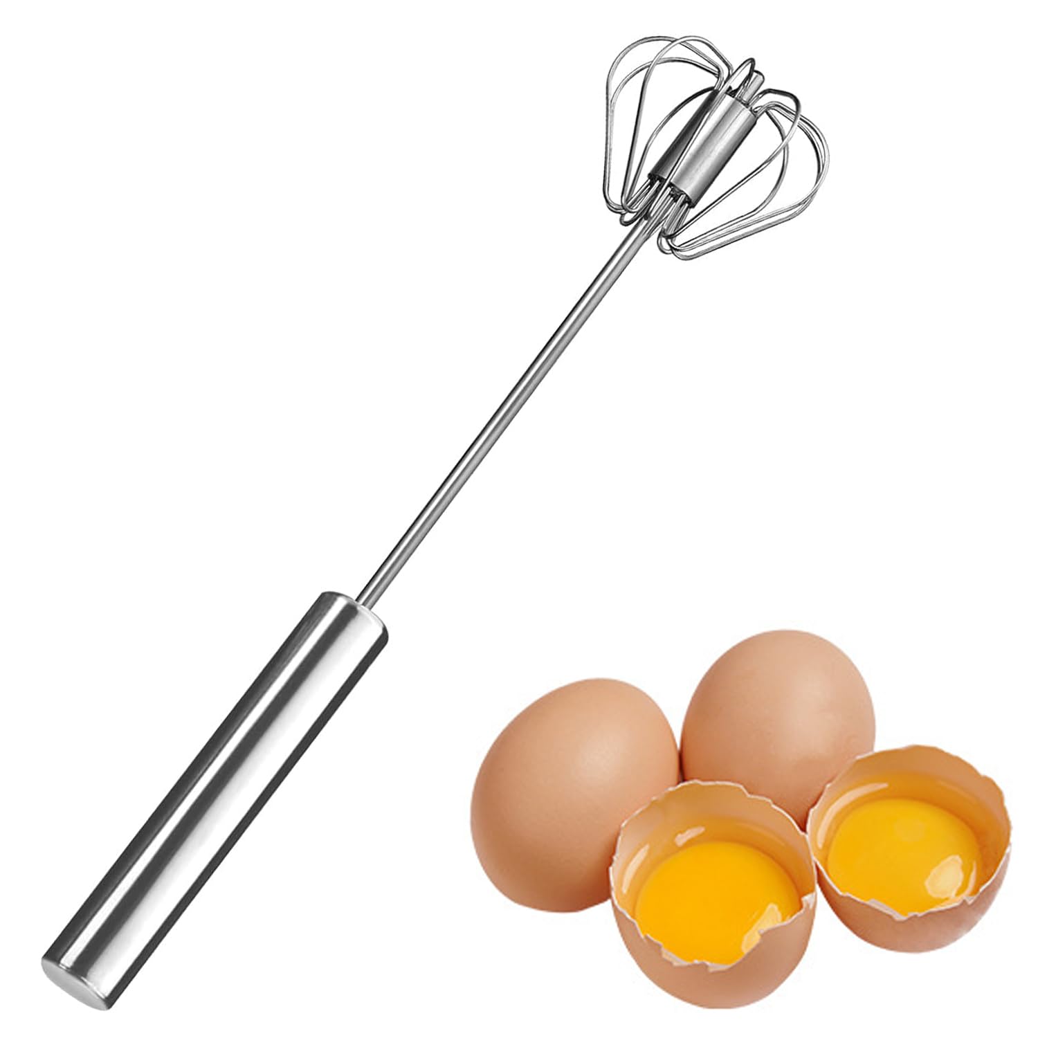 Egg Whisk Stainless Steel Hand Push Rotary Whisk Blender, Semi Automatic Blender Mixer Egg Beater Milk Frother Kitchen Tool for Cooking, Whisking, Blending, Beating, Stirring (13.5 inch)