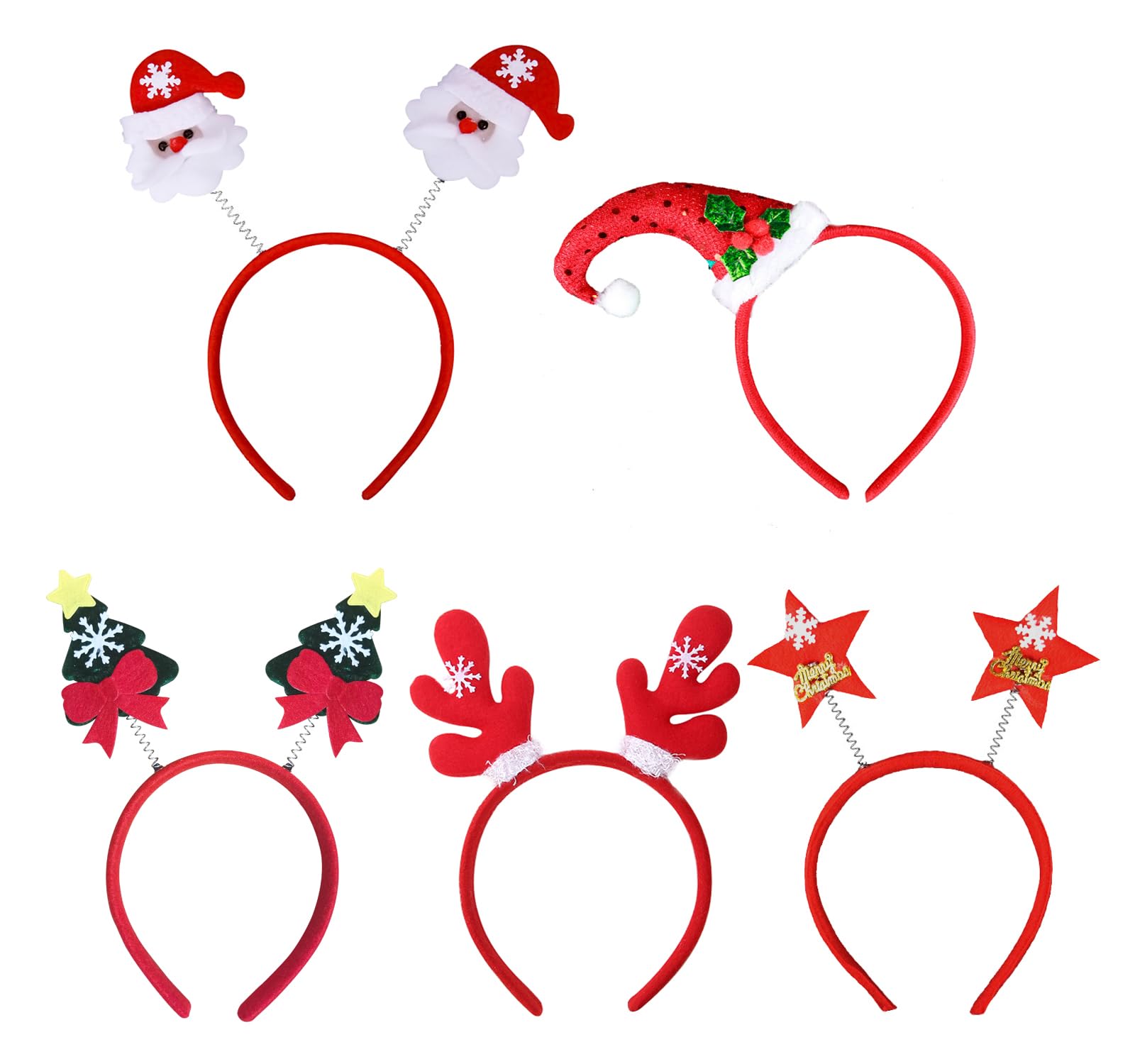Lahviuu Christmas Headbands,5 Pieces Reindeer Antlers Headband Christmas Tree Hat Xmas Hair Hoops Costumes Accessory Hairhoop Headwear Santa Hats,for Kids Adult Party Decoration Cosplay Favor