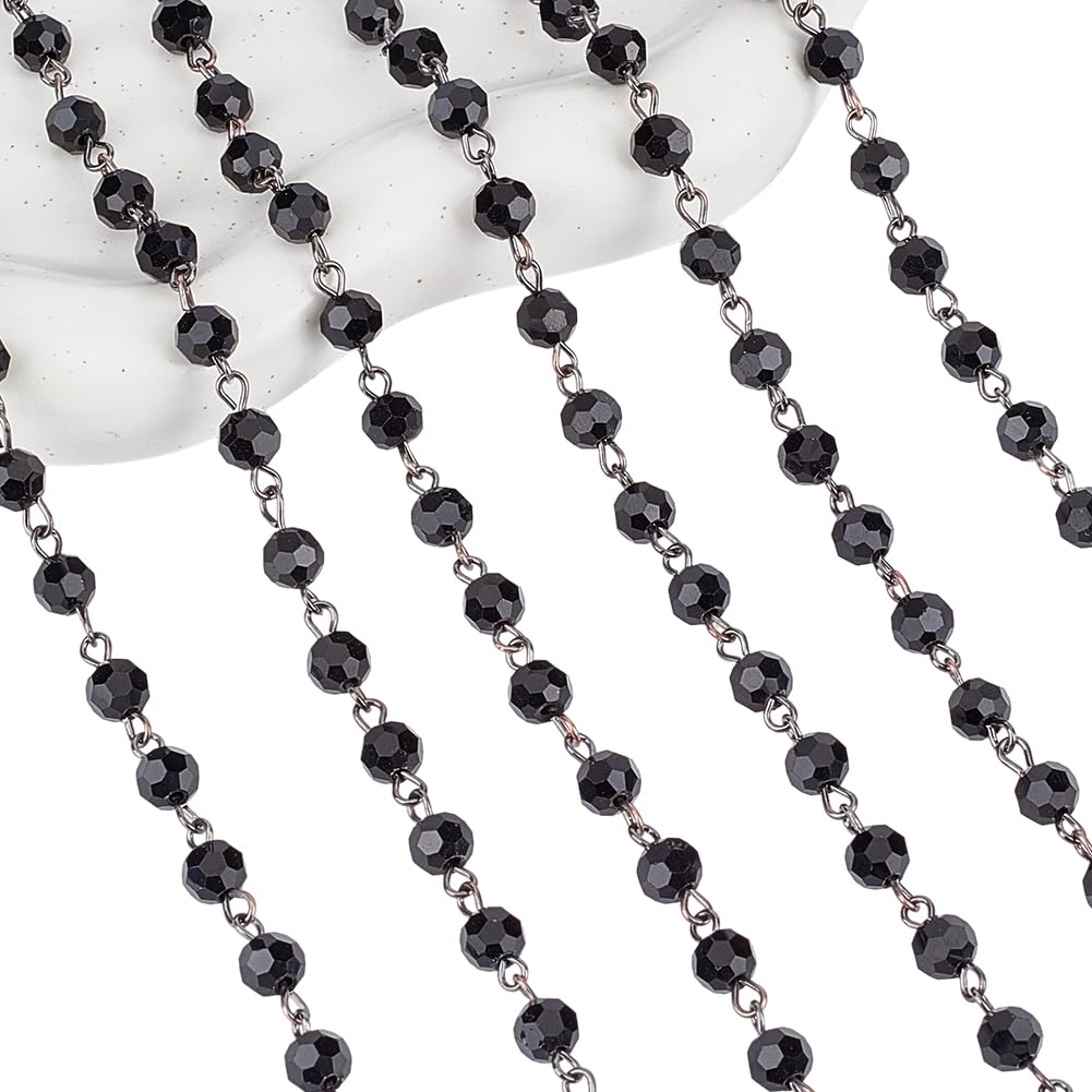 OLYCRAFT 5 Strands 3.3 Feet Faceted Crystal Glass Beads Chain with Gunmetal Eye Pin for Necklaces Bracelets Jewelry Making
