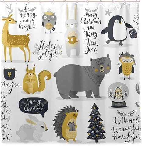 HZVBENGFTZ Cortina de ducha de tela con diseño de árbol de animales