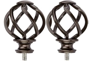 KAMANINA Replacement Finials for 1 or 7/8 Inch Curtain rods, Twisted Cage, M6 Screw Rod End, Bronze, 2pcs