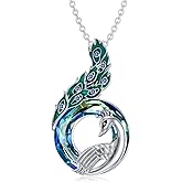 LONAGO Peacock Moon Crystal Necklace 925 Sterling Silver Crescent Half Moon Cremation Urn Ashes Pendant Peafowl Lover Jewelry Gifts for Women