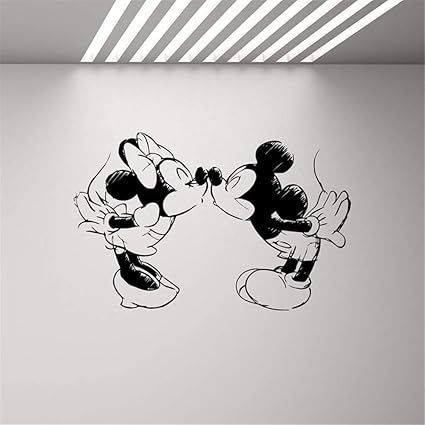 Nauis Wall Decal Removable Quote Decor Design Decal Mickey Mouse Minnie Mouse Kissing Kids Bedroom Children Room Wedding Cartoon Decor Nursery