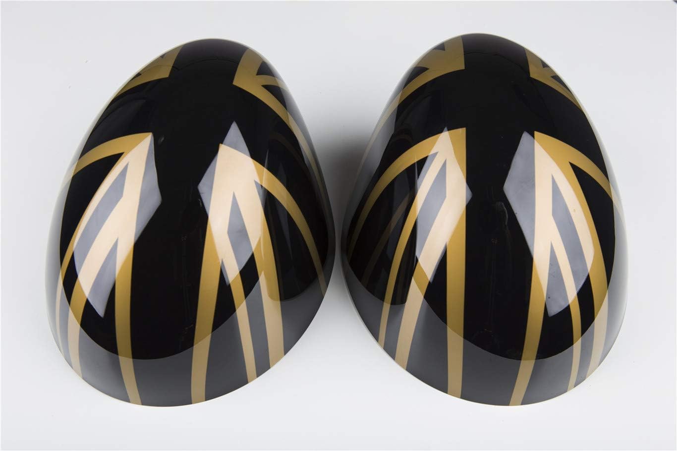 Gold/Black Union Jack UK Flag ABS Sticker Cover Trim Cap for Mini Cooper ONE S JCW F Series F55 Hardtop F56 Hatchback F57 Covertible 2016+ (Side Wing Mirror Cap Without Light Hole)