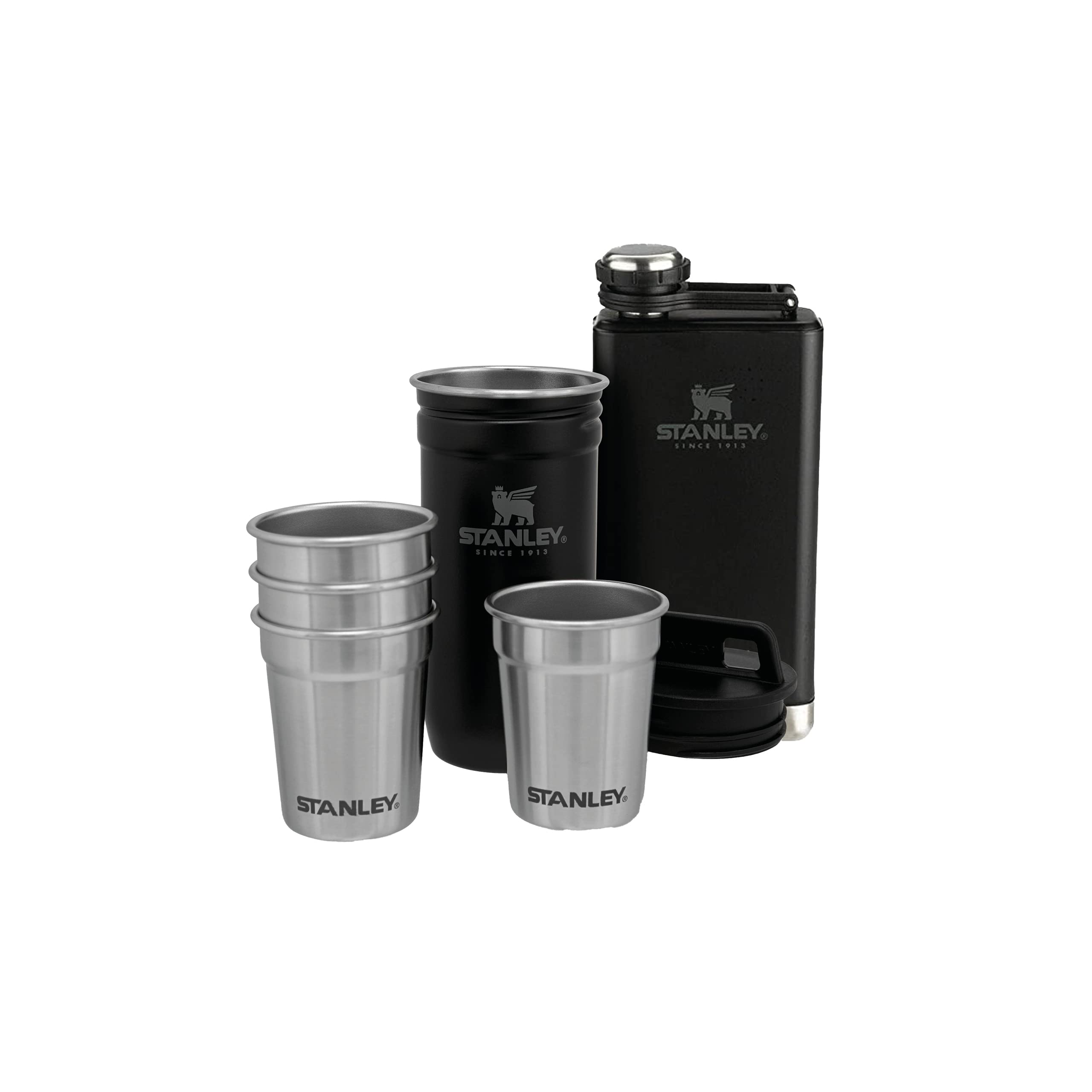 Stanley 1913 Adventure Pre-Party Shot Glasses Set + Hip Flask - BPA-Free Stainless Steel Flask - Alcohol Gifts - Dishwasher Safe - Matte Black