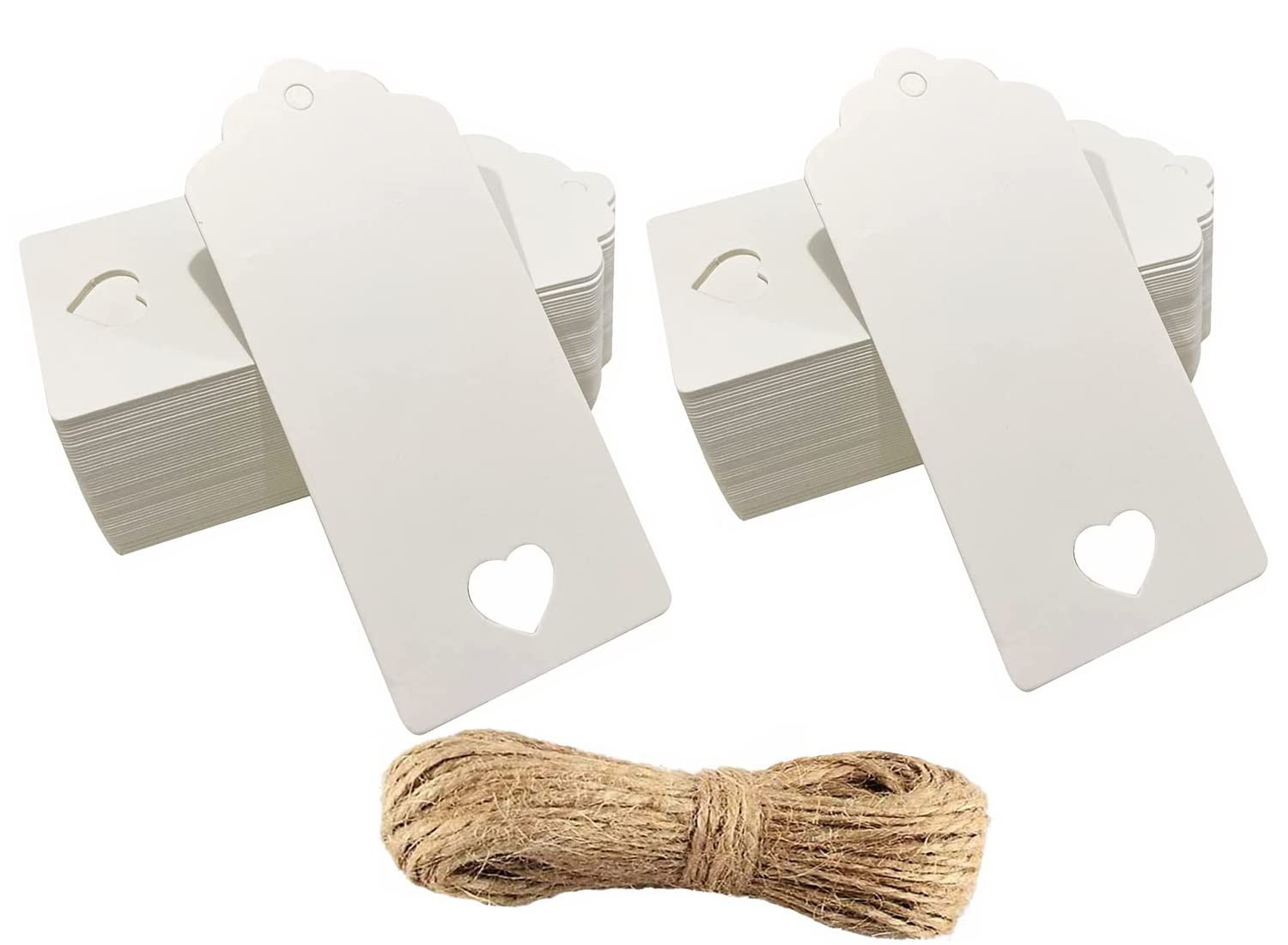 Gift Tags with String Kraft Paper Card 100pcs 9x4cm Luggage tag (White - Heart)