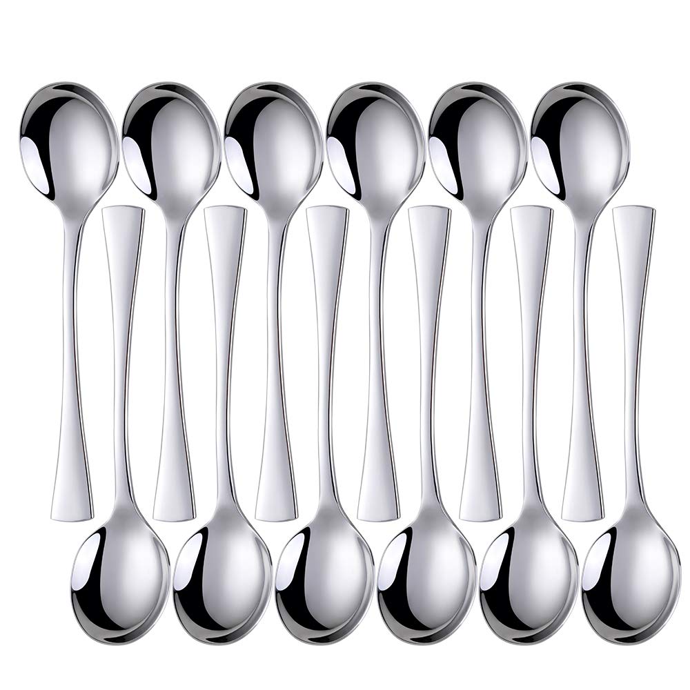 Meisha Round Bouillon Spoons, 12-Piece Stainless Steel Soup Spoons Set, Table Spoons Use for Home, Kitchen or Restaurant, Silver
