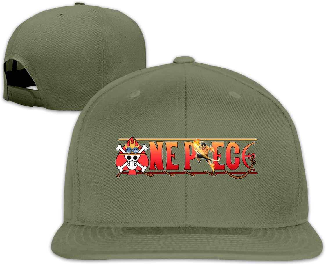 savae Anime One Piece Ace Flat Bill Snapback Adjustable Walk Hats Black