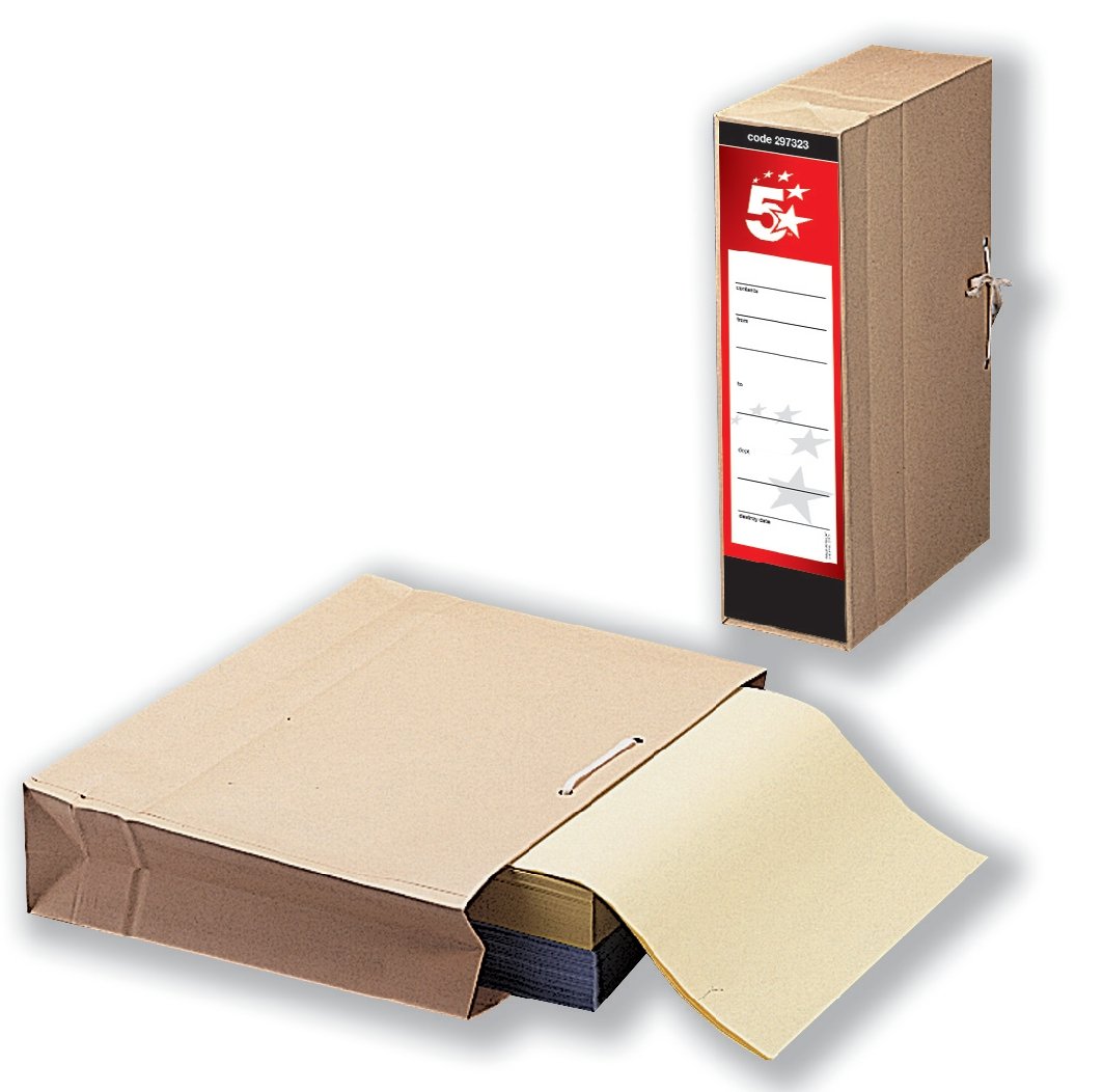 5 Star Office Storage Bag with Dust Flap Foolscap 102mm Capacity 356x248mm [Pack 25], Brown