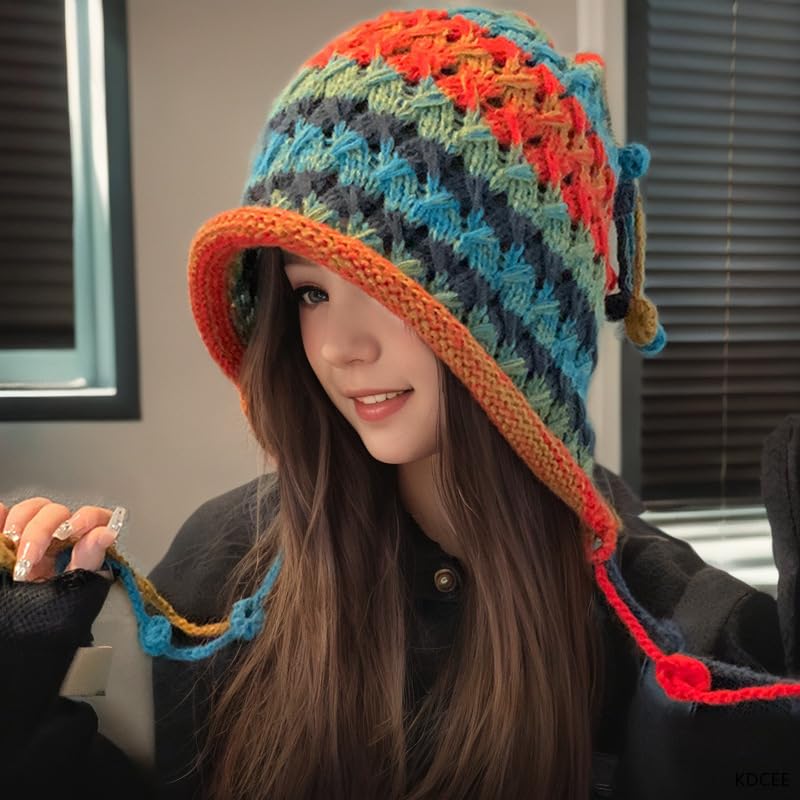 Handmade Crochet Beanie Hat with Long Tassels - Cozy Crocheted Knit Winter Beanie for Women & Men