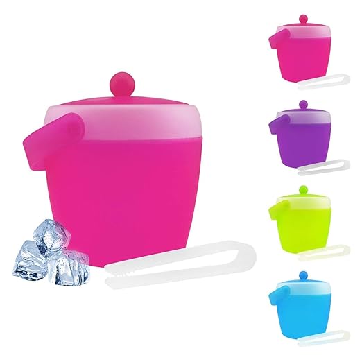 Eiswürfelbehälter mit Zange und Deckel - verschiedene Farben wählbar - Eiskübel - Eiseimer, Farbe:Pink