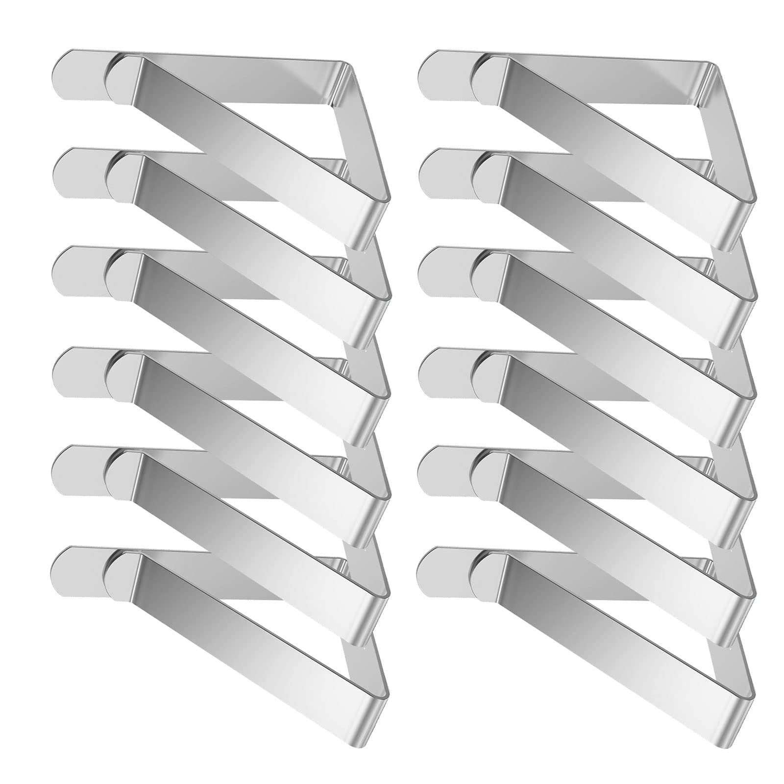 Table Cloth Clips, 12 Pieces Large Tablecloth Clips in Stainless Steel, Table Cover Clamp for Indoor & Outdoor Tables, Table Cloth Holders 8.2 x 7.5 cm, for Desktop Thickness 2.5 - 6.5 cm/2.56 inches