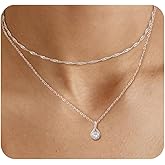 ACECHA Silver Layered Necklaces for Women, Dainty Singapore Chain Choker Necklace with Simple Diamond Pendant Trendy Charm Jewelry Gifts