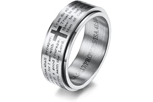 OIDIMS Inspirational Bible Verses Rotatable Christian Jesus Christ Lord Prayer Stress Relief Spinner Fidget Band Rings for Men Women for Anxiety Finger Rotate Freely Stainless Steel Wedding Couple Birthday Anniversary Dad Christmas Gifts