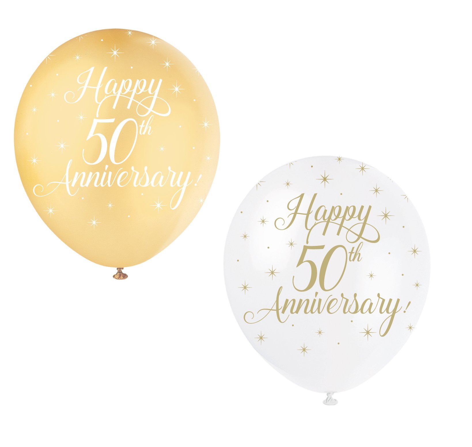 Elegant Happy 50th Anniversary White & Gold Latex Balloons (30cm) - Perfect for Golden Jubilee Celebrations - 5 ct