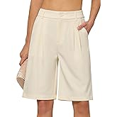 AVICHIC Women's Bermuda Dress Shorts Wide Leg Long Shorts High Waisted Dressy Casual with Pockets 10"