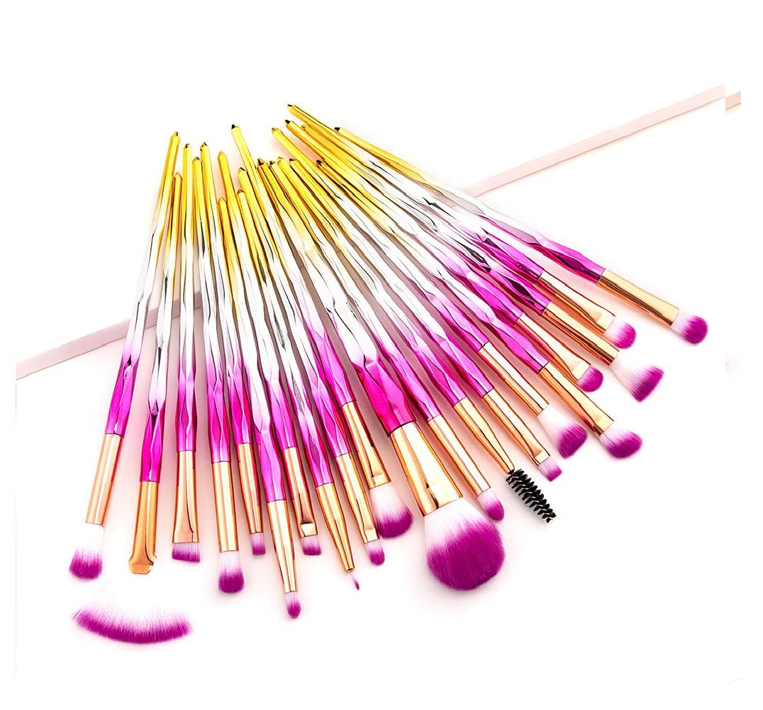 20pcs Makeup Brushes Set Eye Shadow Foundation Concealer Powder Eyebrow Eyeliner Eyelashes Lip Makeup Brushes Blending Cosmetic Beauty Tool Kit (20 PINK GOLD BRUSHES)