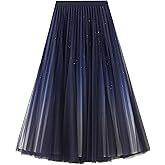 Womens Tulle Skirts Mesh Fairy Layered Skirt Elastic Waist Pleated A-Line Skirts Wedding Party Casual Tulle Skirt