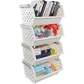 Sosody 4 Tier Stacking Plastic Basket, Large Stackable Storage Bins Open Front