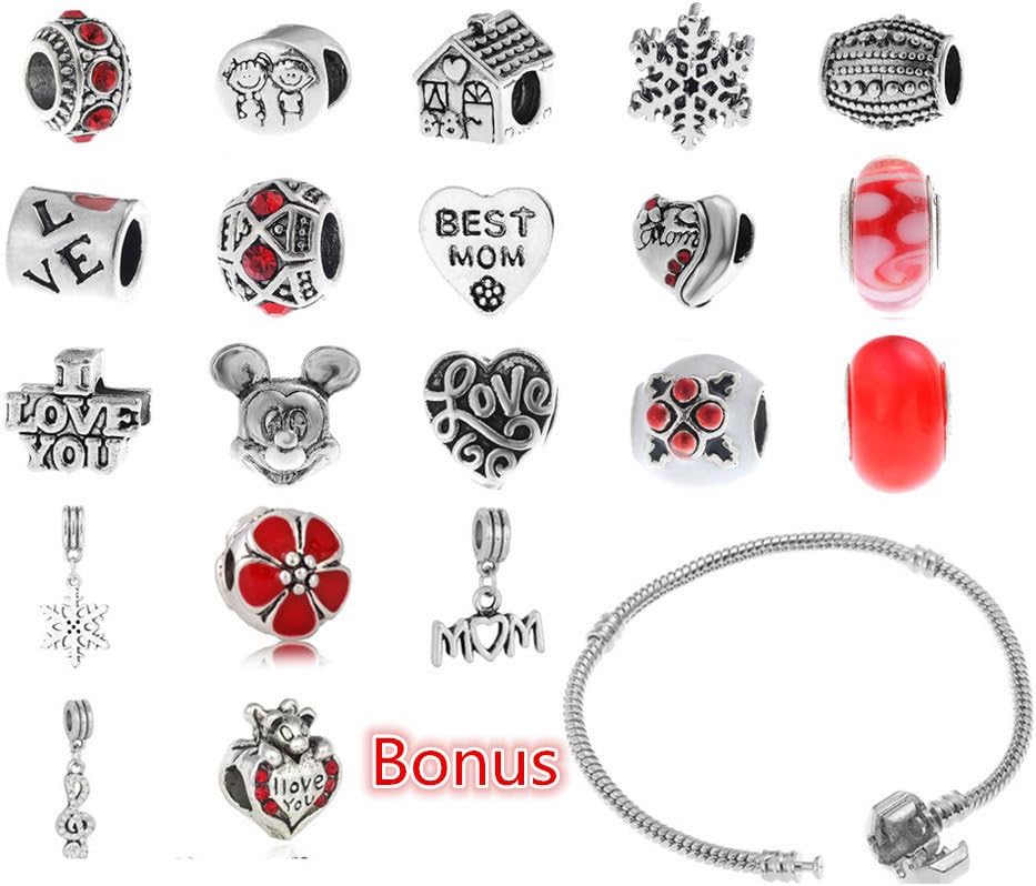 20 pcs Mom Love Heart Gold/Silver Beads fit for pandora Snake Chain Charms Bracelet (As the picture showed)
