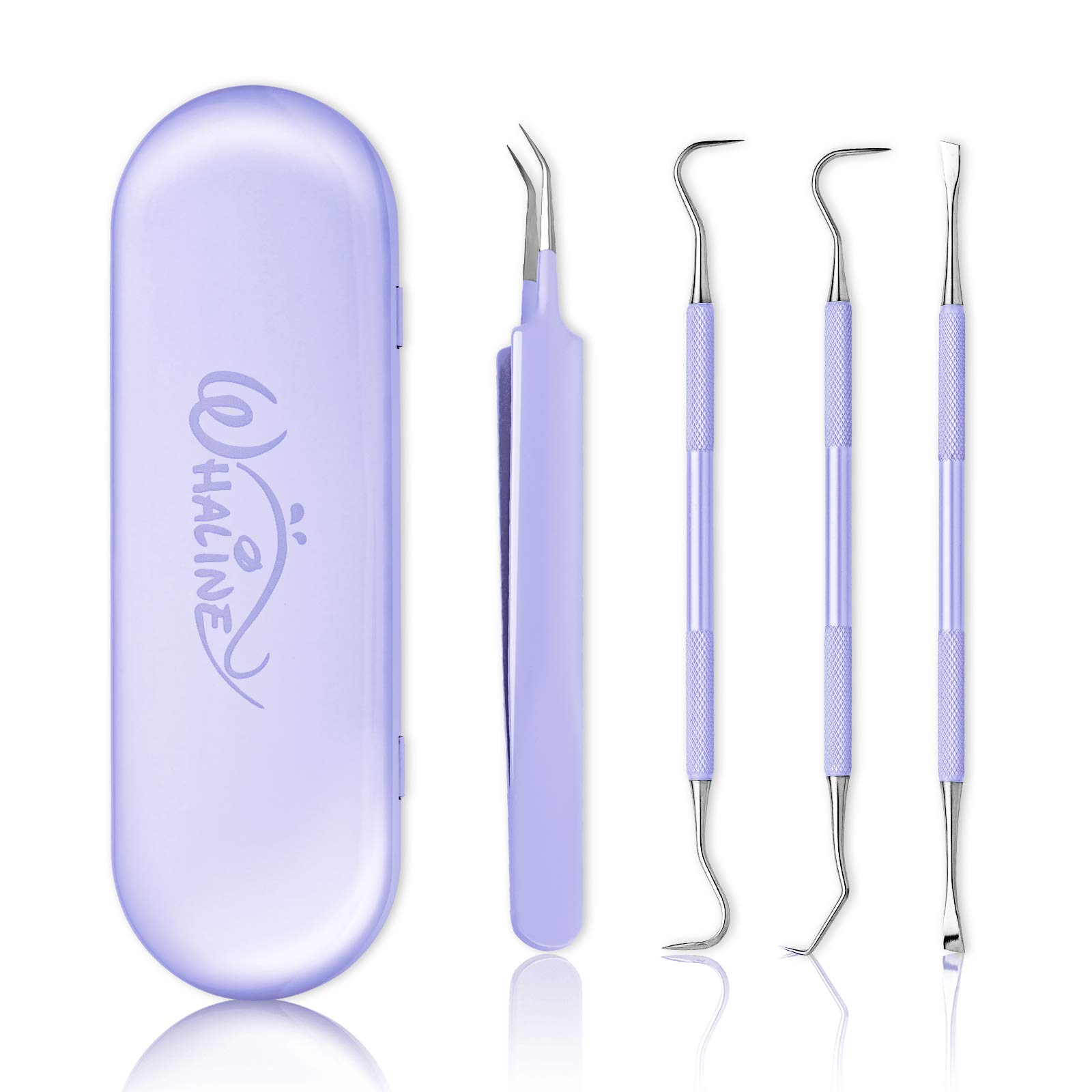 Whaline Weeding Vinyl Tools 4 Pieces Stainless Steel Precision with Case, Vinyl Craft Paper Craft Tool Kit for Silhouettes Cameos, Lettering Scraper Hook Spatula Tweezers (Purple)