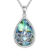 ONEFINITY NA Lotus Necklace 925 Sterling Silver Sobriety Abalone Shell Moonstone Pendant Necklace Healing Recovery Spiritual Jewelry Gifts for Women