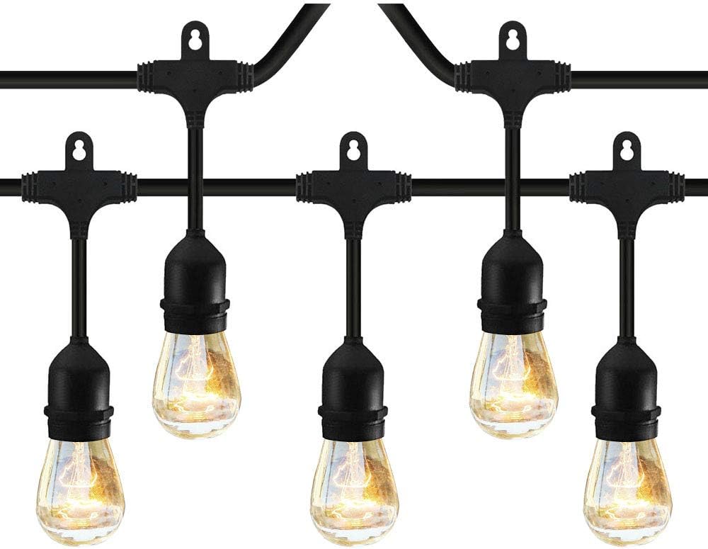 Classyke 2-Pack 48ft Indoor Outdoor String Lights for Patio Garden Yard Deck Cafe Dimmable Weatherproof Commercial Grade [UL Listed] - Incandescent (48FT 2 Pack)