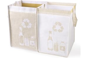 BeBesta Recycle Waste Bin Bags for Kitchen ， Home Trash Sorting Bins Organizer Baskets，Waterproof Baskets Compartment Container- Yellow&White 2PCS