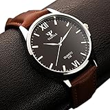 Cokoo Simplicity Style Black Dial Brown Band Men's Fashion Roman Numeral Wrist Watch Black
