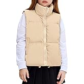 Arshiner Girls Winter Zipper Puffer Vest Lightweight Sleeveless Outwear Puffy Vests for 5-12 Years Old