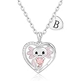 C-leen Axolotl Necklaces Gifts for Girls, 14K Gold Plated Heart Initial Pendant Axolotl Necklace Initial Necklace Birthday Gifts for Women Teen Girls