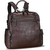 Genuine Leather Backpack Purse for Women Vintage Casual Daypack Knapsack Handmade Rucksack Convertible Shoulder Bag (Coffee) Medium