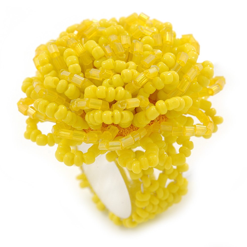 Avalaya 40mm D/Yellow Glass Bead Flower Stretch Ring/Size L
