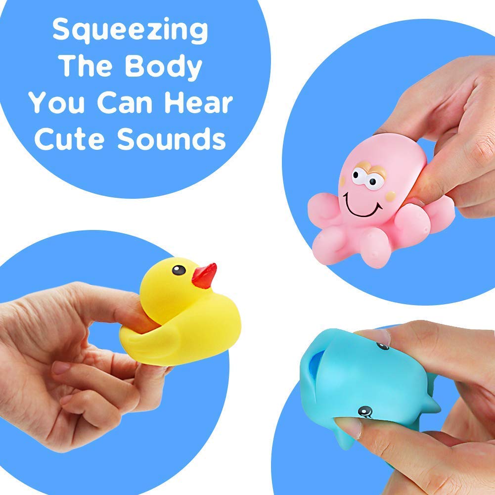 Nuheby Duck Bath Toy with Net Floating Octopus Dolphin Toddler Pool Net Bathtub Water Toys for 12 Month Old