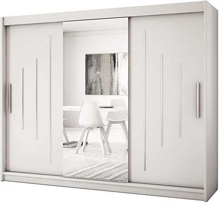 Kryspol Schwebeturenschrank York 1 250 Cm Mit Spiegel Kleiderschrank Mit Kleiderstange Und Einlegeboden Schlafzimmer Wohnzimmerschrank Schiebeturen Modern Design Weiss Amazon De Kuche Haushalt