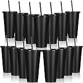 Bokon 15 Sets Tumbler with Straw and Lid Bulk 24 oz Reusable Plastic Cups with Lids and Straws Water Bottle Travel Mug Cup Tumblers Bulk for Cold Hot Drinks Parties Birthdays Adults(Black) | with Straw and Lid, Bulk, Reusable, Cups, with Lids and Straws, Water Bottle