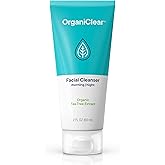 OrganiClear Facial Cleanser w/Organic Tea Tree & Salicylic Acid – Gentle Daily Foaming Gel Face Wash for Deep Cleansing & Makeup Removal – Unclogs Pores, Eliminates Dirt & Oil - No Dryness, (2 oz)