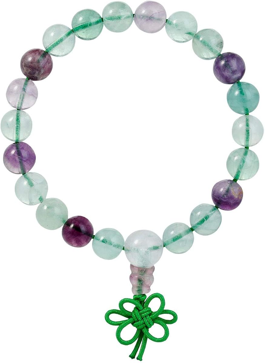 mookaitedecor Rainbow Fluorite Crystal Bead Bracelet Semi Precious Stone Gemstone Stretch Bracelet for Women Men Healing Crystal Reiki Chakra Stone Bracelet with Chinese Knot Crystal Jewellery Gift - Image 3