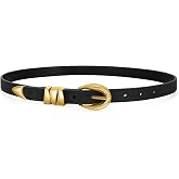 WHIPPY Women Skinny Leather Belt for Jeans Pants Dresses Ladies Fashion Waist Belt with Shiny Gold Buckle