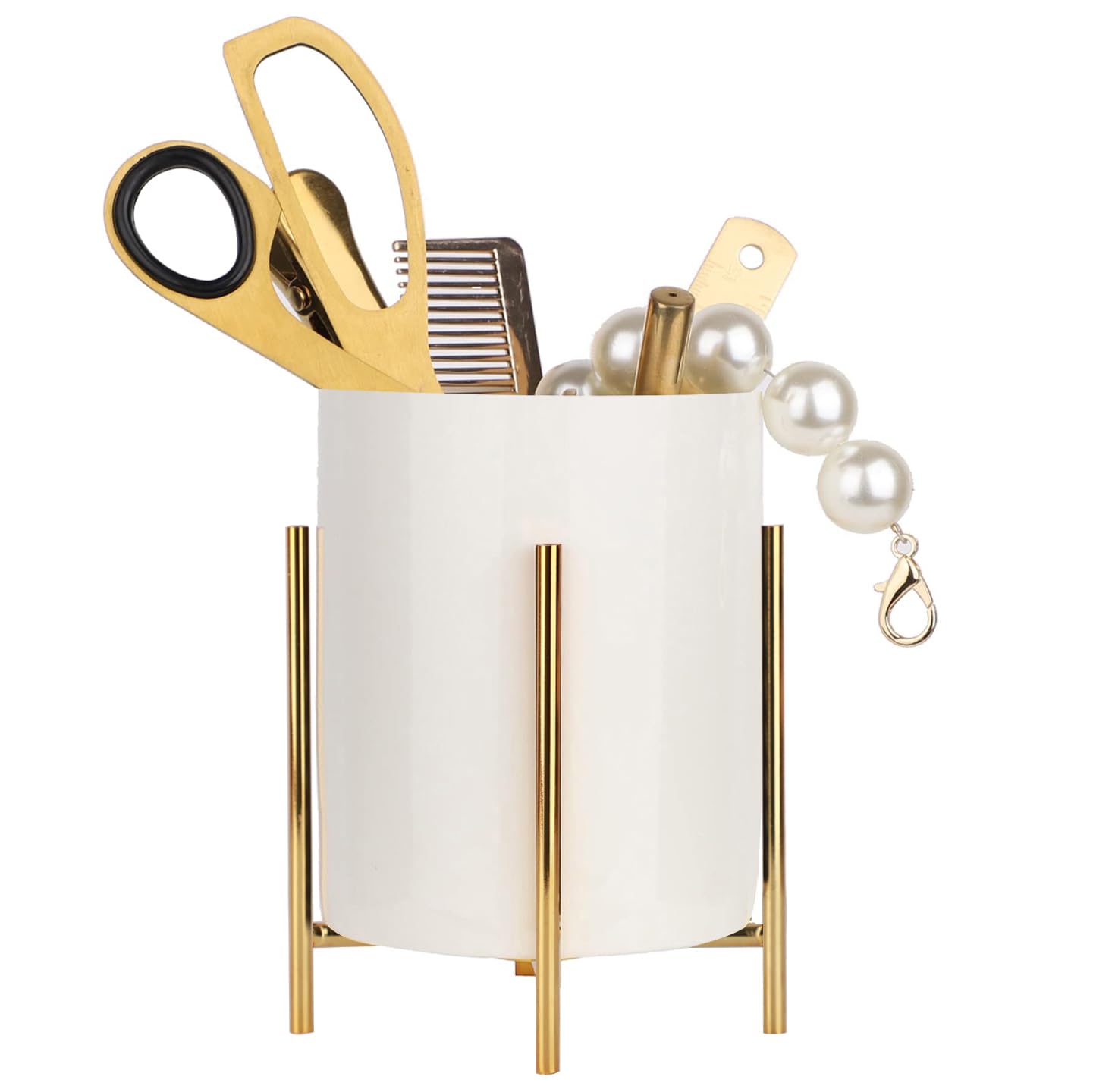 Photo 1 of SIEBOLD Pencil Holders & Pen Holders Gold Desk Accessories for Women Strong Metal and Ceramic Pen cup(High5.5'' x wide3.8'')