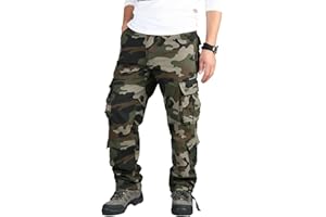 KJYNYN Mens Relaxed-Fit Cargo Pants Multi Pocket Casual Military Army Camo Combat Work Pants with 8 Pockets