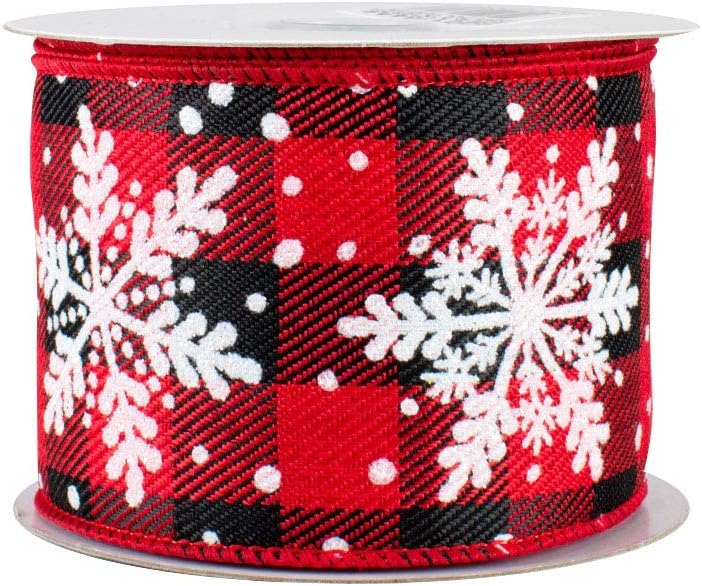 Bows & Ribbons - Buffalo Plaid Snowflakes Wired Ribbon - 2 1/2