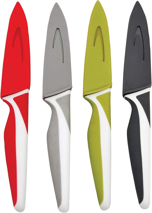 Amazon Com Starfrit 080906 006 0000 Set Of 4 Paring Knives With Snap On Covers Multicolored Kitchen Dining